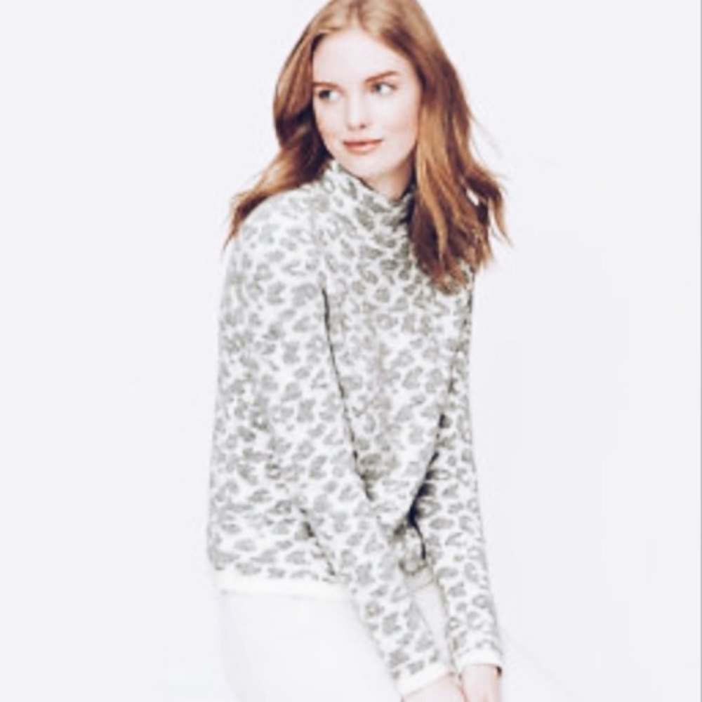 Loft Gray Animal Print Mock Neck Pullover Sweater